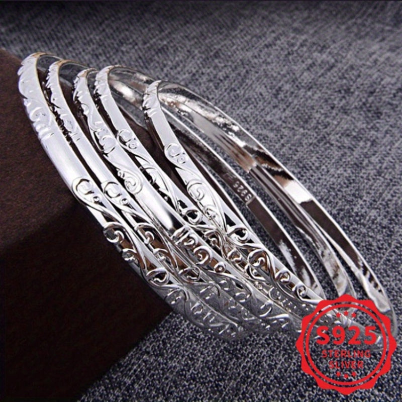 5 Piece 925 Sterling Silver Geometric Bracelet Set for Women – Hypoallergenic Minimalist Stackable Jewelry Perfect Mother's Day Daily Wear Gift for Her