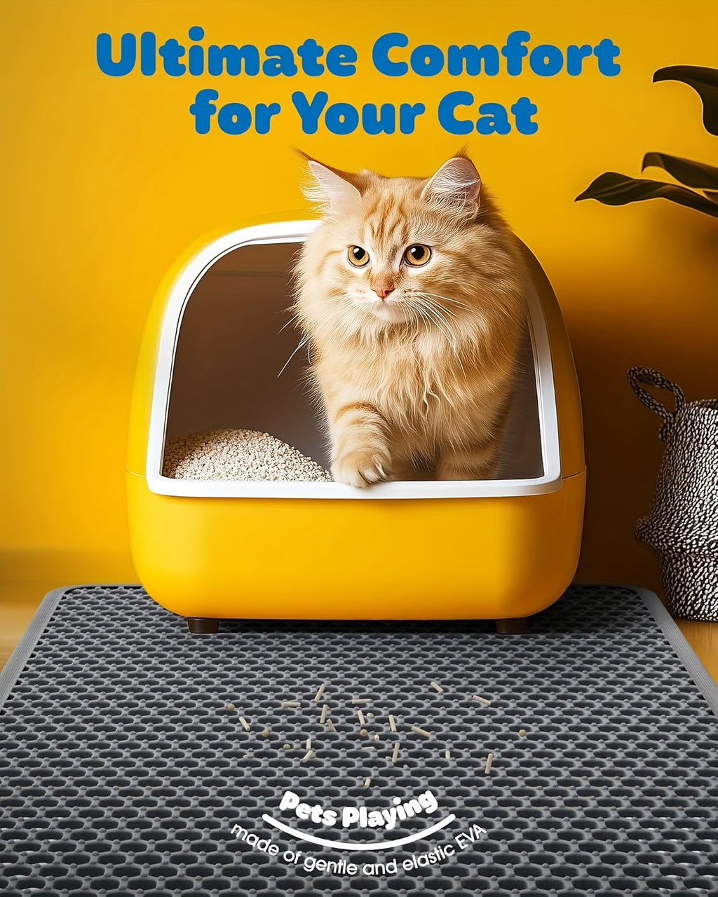 Cat Litter Mat Extra Large 27.6x47.2 Inch Honeycomb Double Layer Anti-Tracking EVA Non-Slip Waterproof Litter Trapper for Multi-Cat Households Easy to Clean Fits Large Litter Boxes Gray Khaki