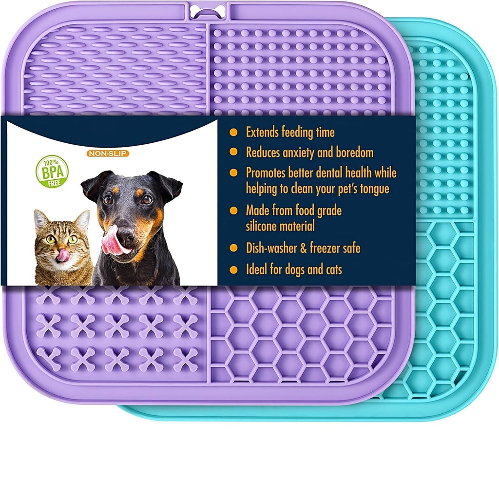 Licking Mat for Dogs and Cats with Suction Cup Slow Feeder Pad Bath Time Boredom Anxiety Relief Peanut Butter Treat Lick Mat 1 2 4-Pack