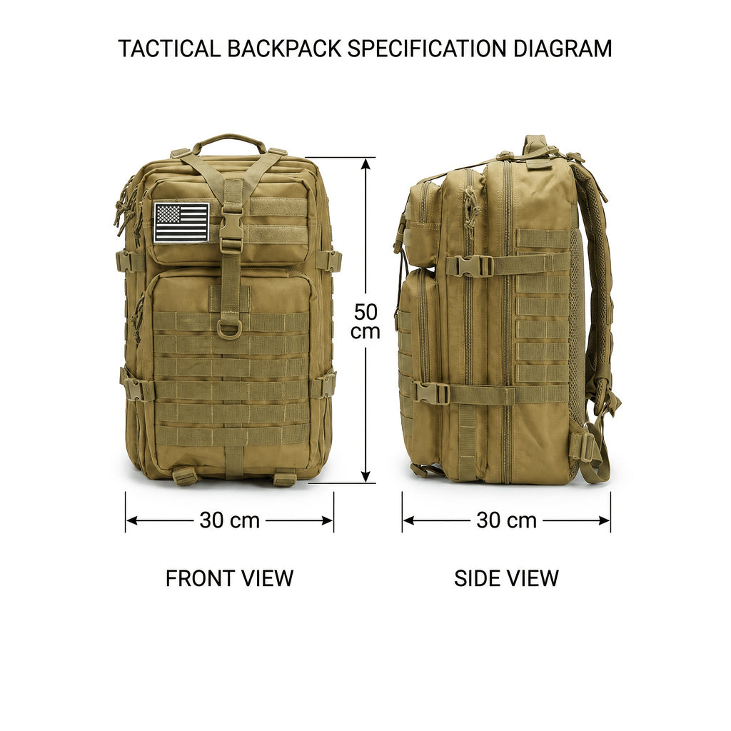 Tactical Hiking Backpack 45L 3-Day Rucksack – Multifunctional Camping Trekking Hunting Shoulder Bag with Zip Closure, Durable Sports Pack for Men and Women, Black Green Khaki