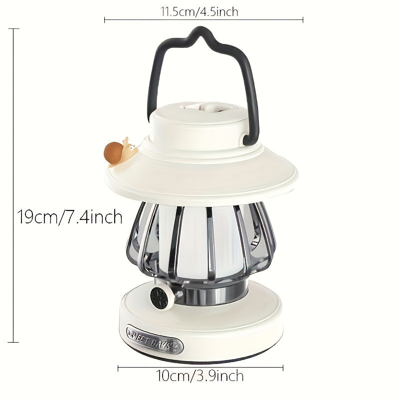Rechargeable LED Camping Lantern 3-Tone Dimming Snail Design – USB & 18650 Battery Dual Power Freestanding Portable Camp Light for Camping Hiking Emergency Home Office Green White Pink Purple