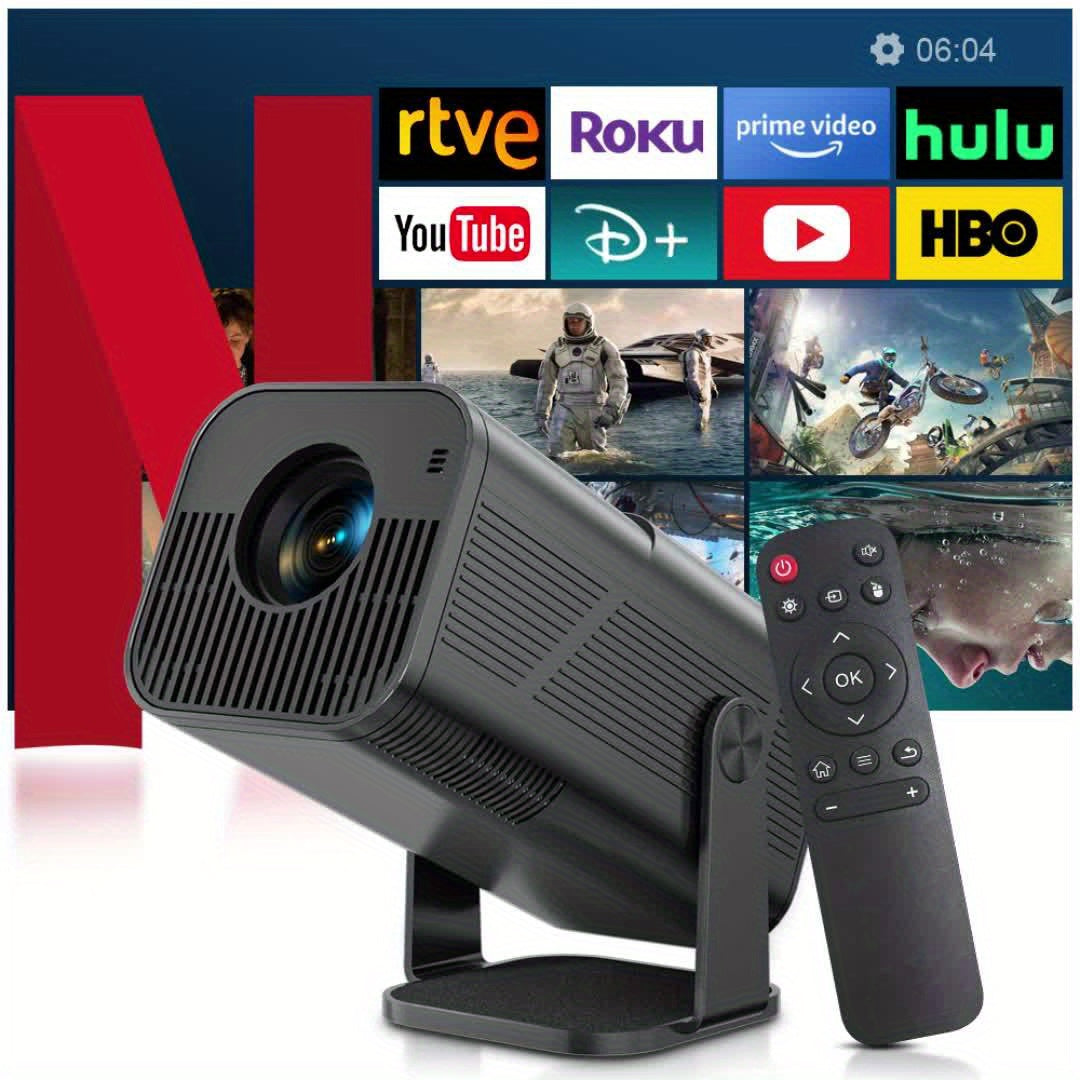 Portable Smart Projector WiFi 6 4K Decoding 1080P Native Android 11 Home Theater Outdoor Movie Projector with Screen Mirroring Built-In Speaker by AMOVFILM – White Black