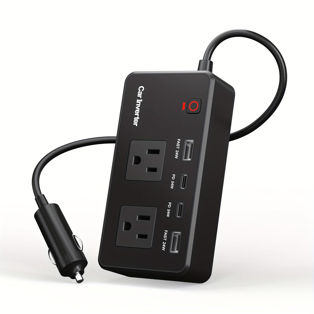 200W Car Power Inverter DC 12V to AC 110V with 24W USB-C Fast Charge & Dual USB-A 4.8A Ports Vehicle Outlet Adapter for Laptop Camping Travel Road Trip Power Converter