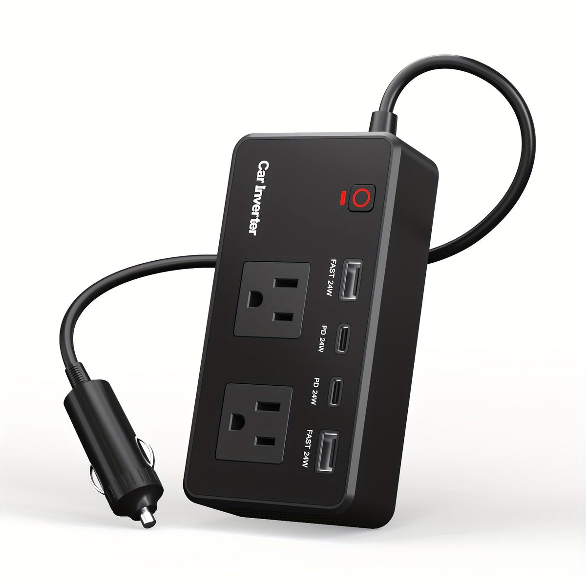 200W Car Power Inverter DC 12V to AC 110V with 24W USB-C Fast Charge & Dual USB-A 4.8A Ports Vehicle Outlet Adapter for Laptop Camping Travel Road Trip Power Converter