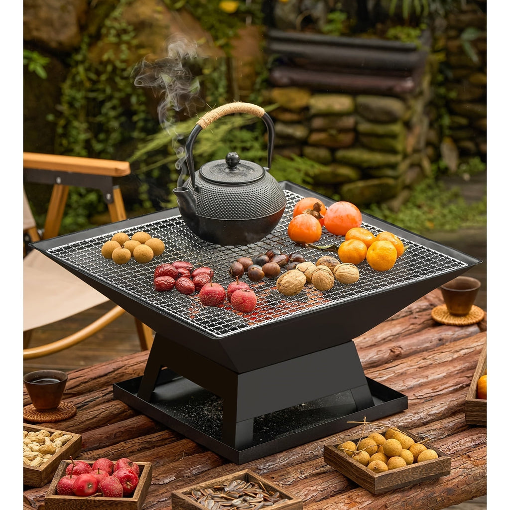 Outdoor Fire Pit 18.5 Inch Heavy-Duty Wood Burning Bowl with BBQ Grill Grate, Ash Collector, Fireproof Cover & Charcoal Hook – Backyard Patio Heater for Camping, Picnics & Outdoor Gatherings
