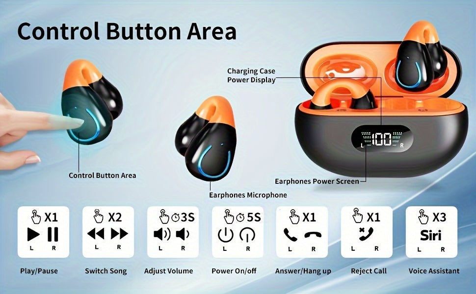 Open-Ear Wireless Earphones Bluetooth 5.4 TWS 360 Ambient Awareness ENC Clear Calls Touch Control Sport Fitness Earbuds All-Day Comfort Secure Fit Black Rose Pink White