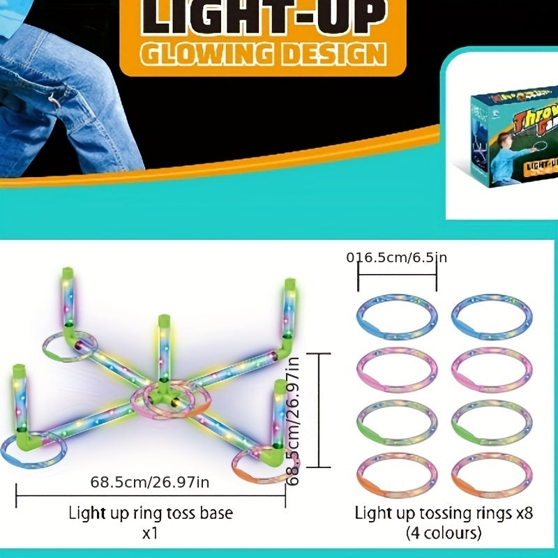 Multi-Color LED Ring Toss Game Set for Day & Night Play – Multiplayer Interactive Outdoor Lawn Game for Backyard, Beach & Camping, Family Birthday Holiday Gift for Kids & Adults