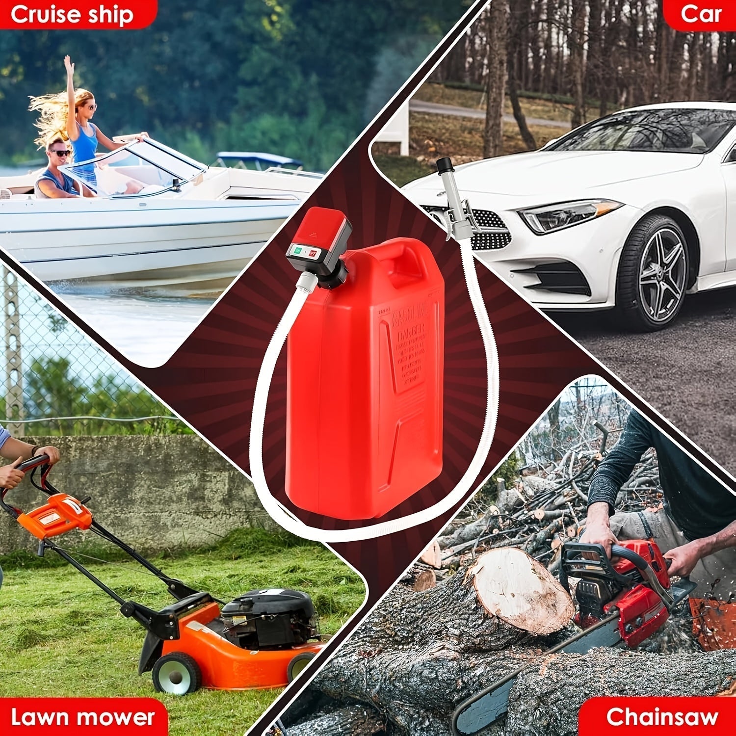 Automatic Fuel Transfer Pump with Auto-Stop - 51 Inch Extra Long Hose, 3.2 Gallons Per Minute, Battery or USB Powered, 4 Can Adapters, Portable Gas Can Pump for Gasoline, Diesel and Oil Transfer