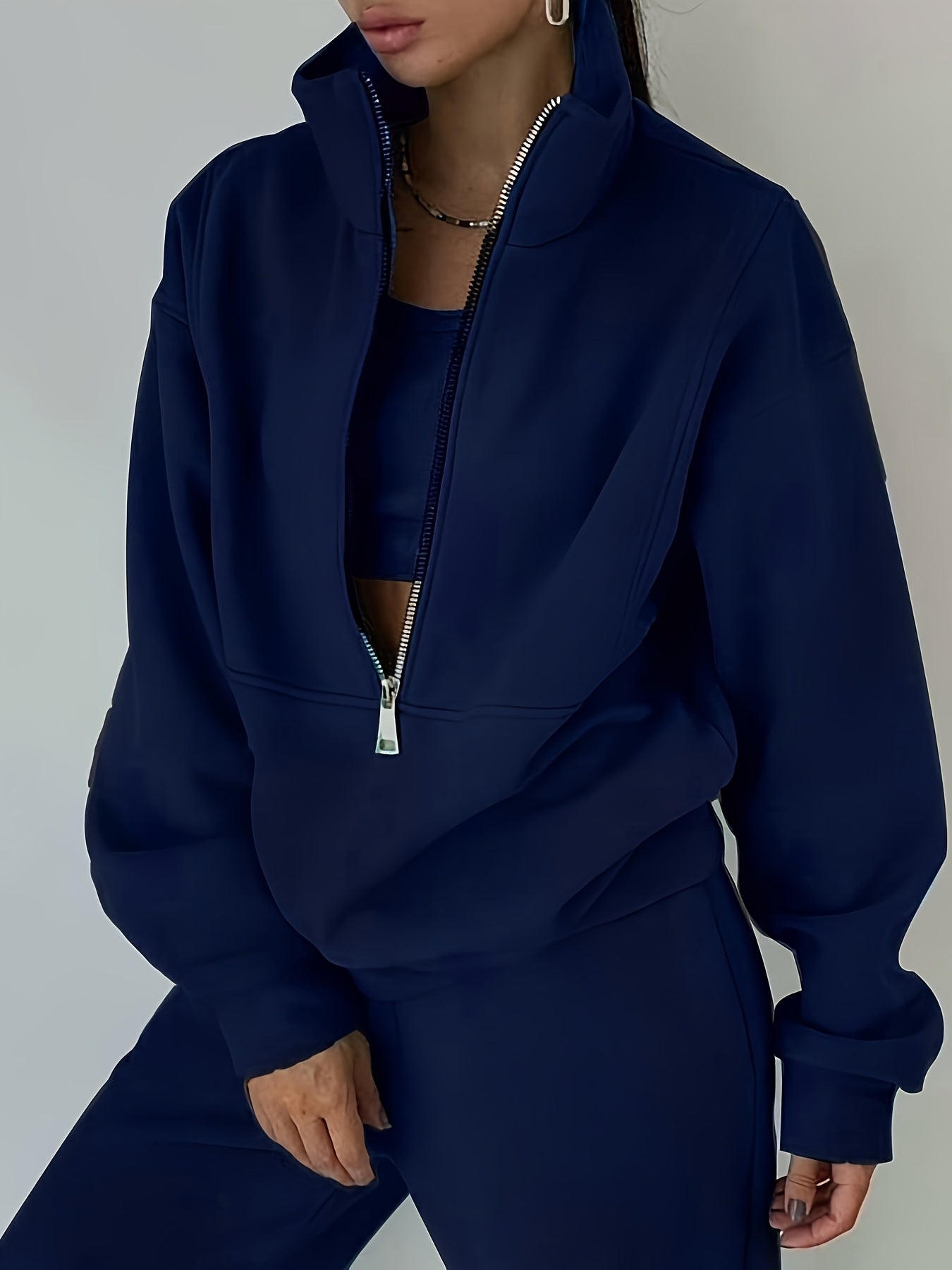 Fleece Two-Piece Set Women Sporty Street Casual Sweatshirt Pants Soft Cozy Matching Loungewear 10 Colors Pink Blue Black Purple Olive Green S-XXL