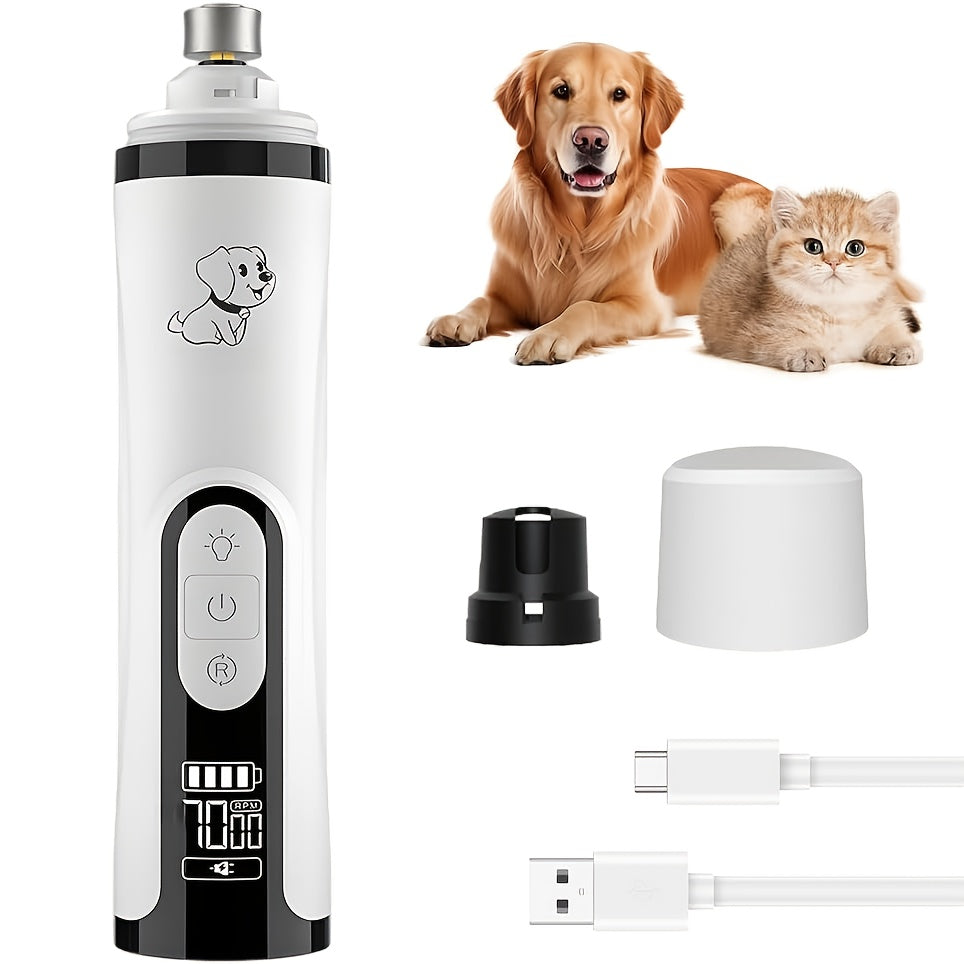 Electric Dog Nail Grinder Quiet Painless USB Rechargeable with LED Screen Multi-Speed Pet Grooming Tool for All Breeds