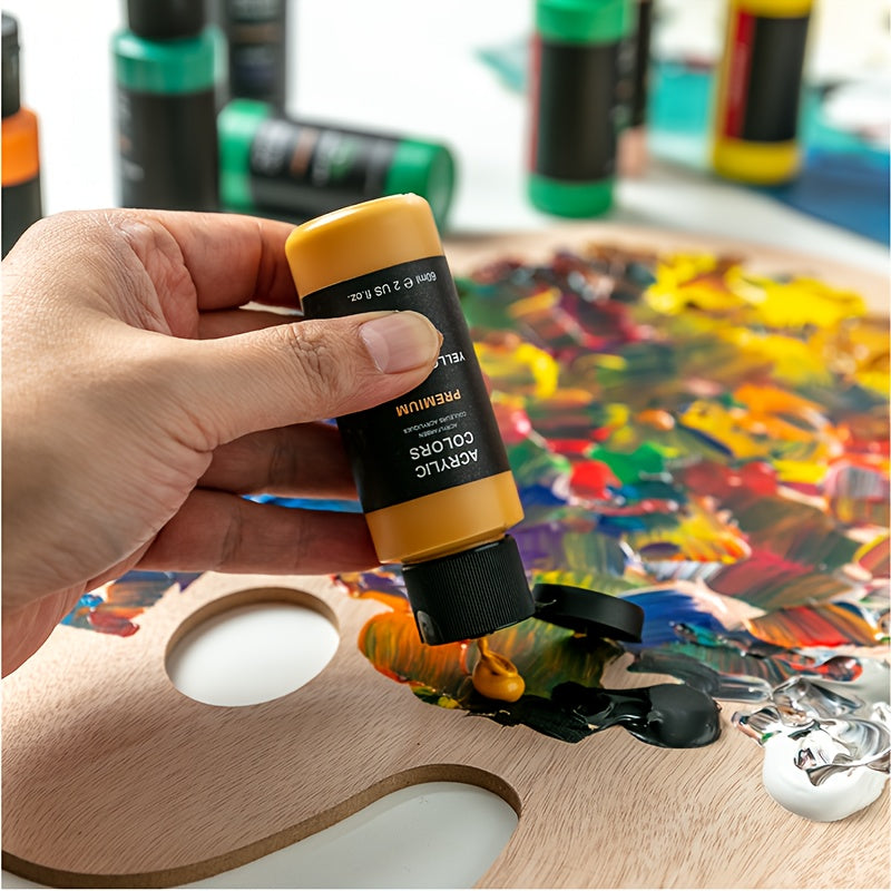 Professional Acrylic Paint Set 24 Colors 2oz 60ml Large Volume Tubes with 12 Brushes – Rich Pigment Thick Acrylic Paints for Canvas Wood Rock Glass Ceramic Fabric – Art Supplies for Beginners and Artists