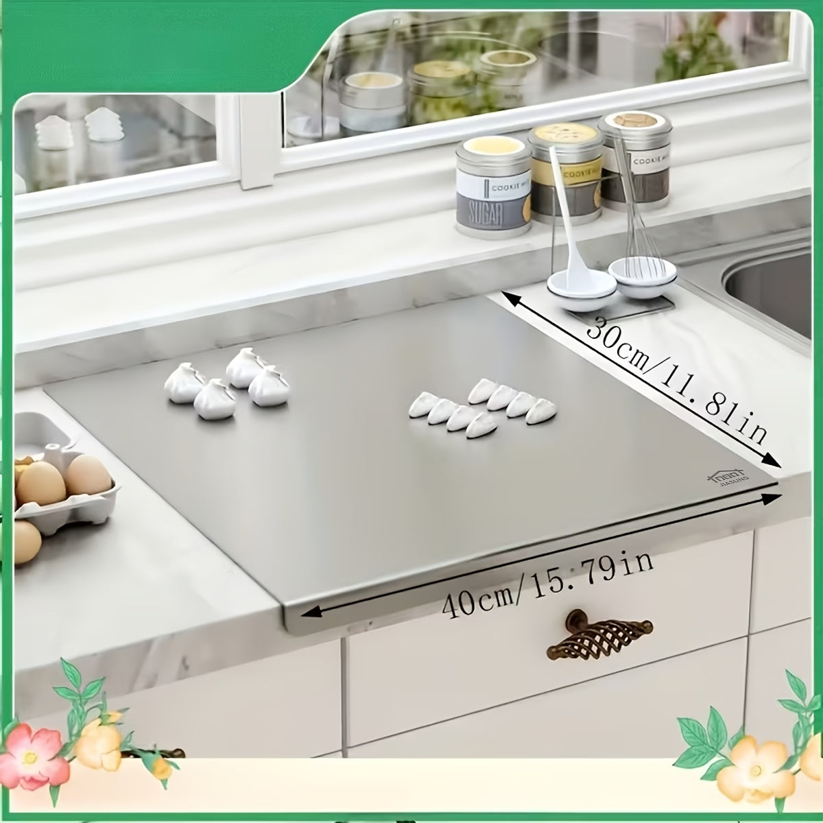 304 Stainless Steel Cutting Board Rust-Proof Non-Porous Butcher Block Kitchen Prep Board Dishwasher Safe Easy to Clean 3 Sizes for Meat Vegetables Fish Bread Cheese