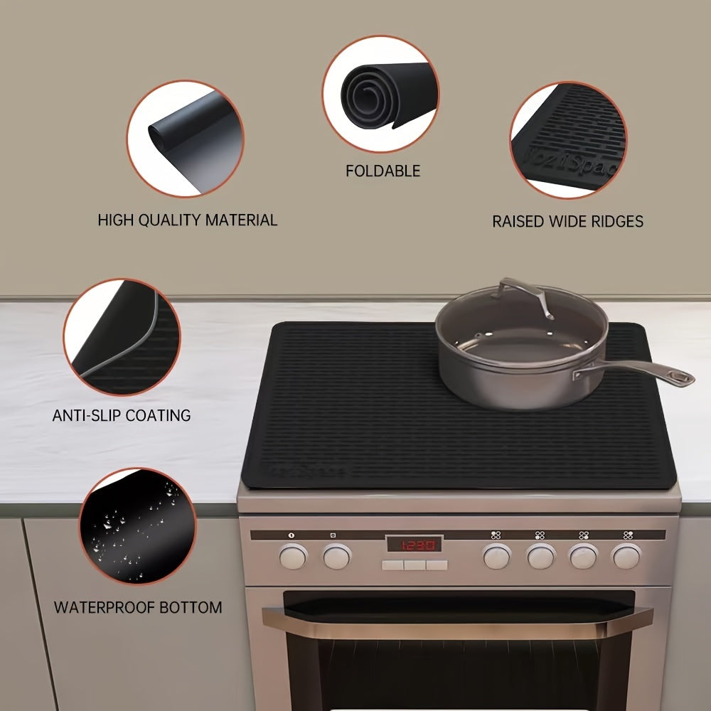 Silicone Electric Stove Top Cover Mat 28 x 20 Inch Heat Resistant Up to 450F Non-Slip Washable Ceramic Glass Cooktop Protector Extra Large Flat RV Range Cover Multipurpose Kitchen Mat Black