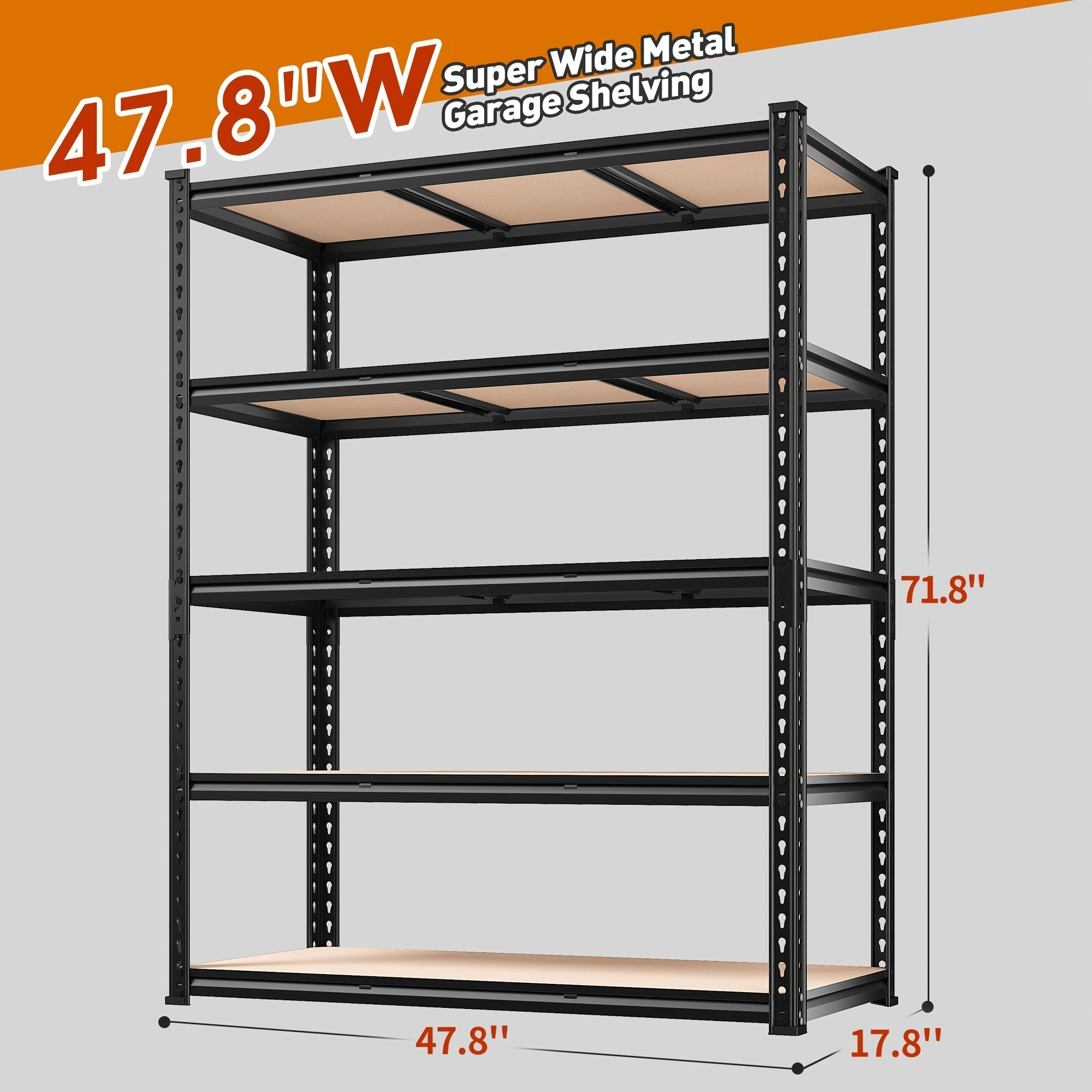 Heavy Duty 5-Tier Metal Garage Shelving Unit 2000 LBS – Adjustable Steel Storage Shelf Rack 60–72 Inch for Garage, Basement, Pantry, Kitchen & Warehouse, Tool-Free Assembly, Black