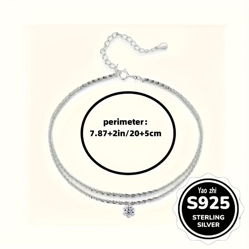 3-Pack 925 Sterling Silver Anklet Set for Women – Sparkling Zirconia Wave & Braided Boho Vintage Design Beach Party Jewelry Gift