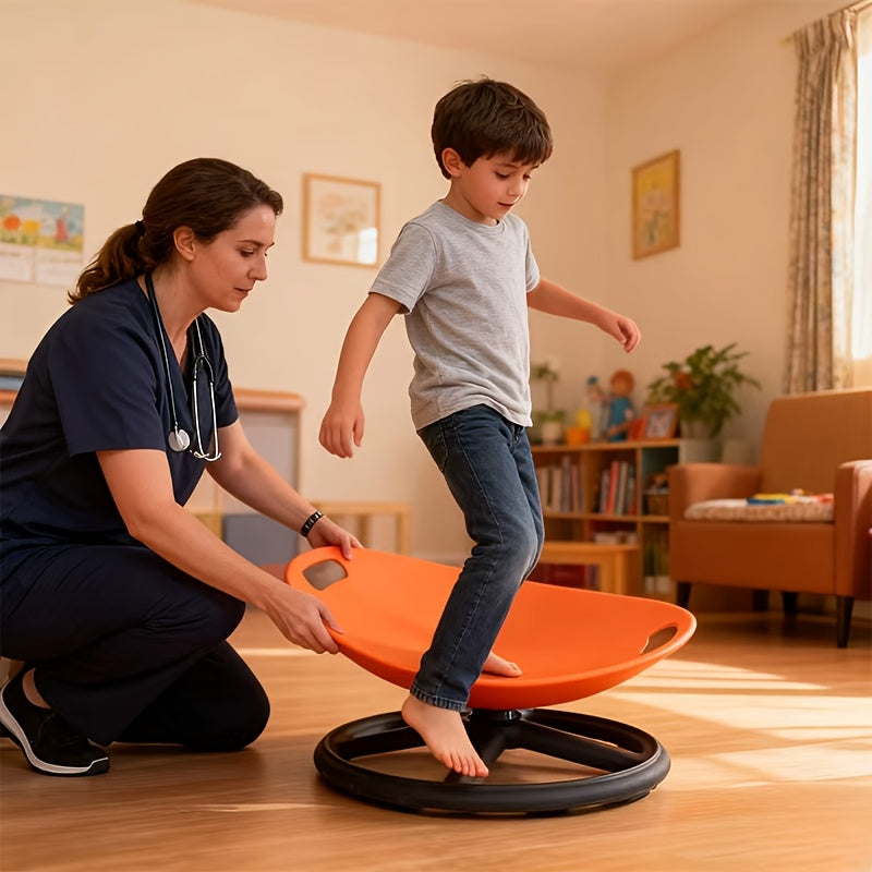 Sensory Spin Chair for Kids with Autism – Oval Eggshell Design Spinning Stool with Anti-Slip Metal Base, Vestibular Sensory Integration & Rehabilitation Training Equipment for Home & Therapy Centers (Blue/Orange)