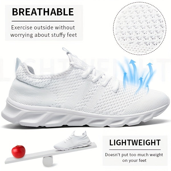 Men's Lightweight Knit Mesh Sneakers EVA Blade Sole Low-Top Lace-Up – Breathable Running Walking Gym Shoes in White Red Black All-Season US Sizes 6 to 13.5