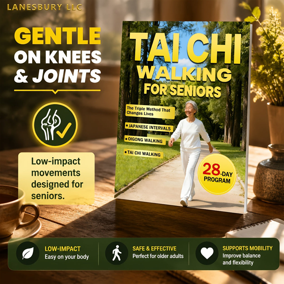 Tai Chi Walking for Seniors Book – 28-Day Triple Method for Gentle Weight Loss with Japanese Interval Walking & Qigong, Low-Impact Fitness Guide for Older Adults