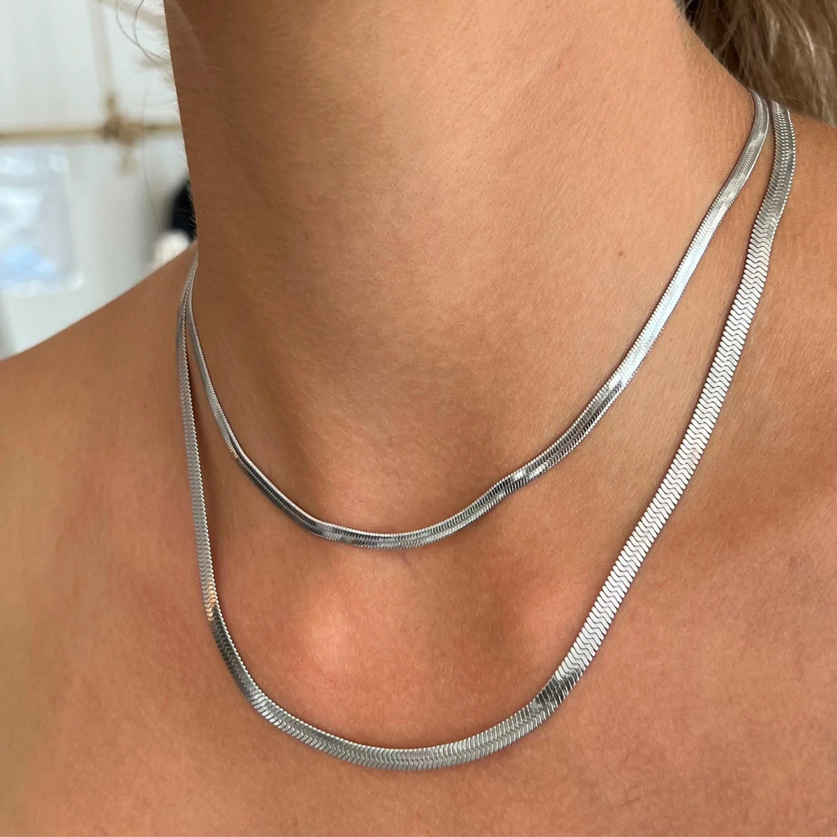 S925 Sterling Silver Flat Snake Bone Chain Necklace Unisex – Handmade Hypoallergenic Artistic Stackable Layering Necklace 18 20 22 Inch Pendant Chain Gift for Him Her Birthday Anniversary