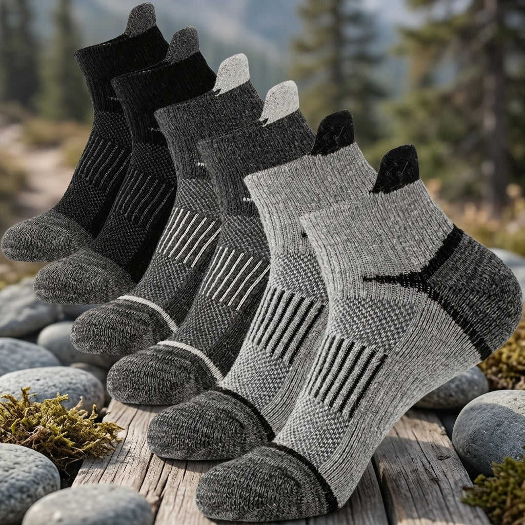 Merino Wool Hiking Socks 6 Pairs for Men & Women – Cushioned Ankle Compression Running Work Socks, Moisture-Wicking Breathable Low Cut No-Show Design, All-Season Blister-Free Comfort