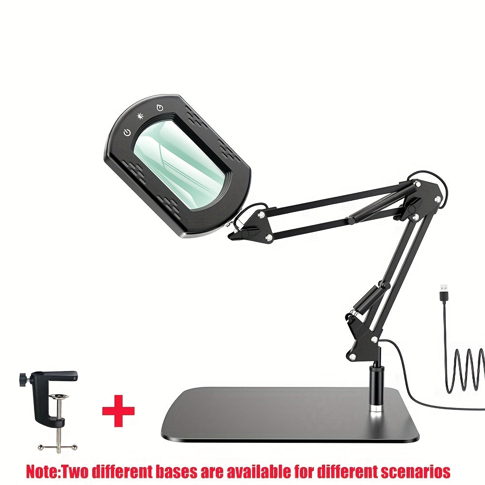 15X Magnification LED Magnifying Glass Lamp with Adjustable Arm & Clamp Base – Dimmable 3-Color Light, USB-Powered Desk Magnifier for Reading, Crafts, Manicure, Sewing & Precision Work (Black/White)