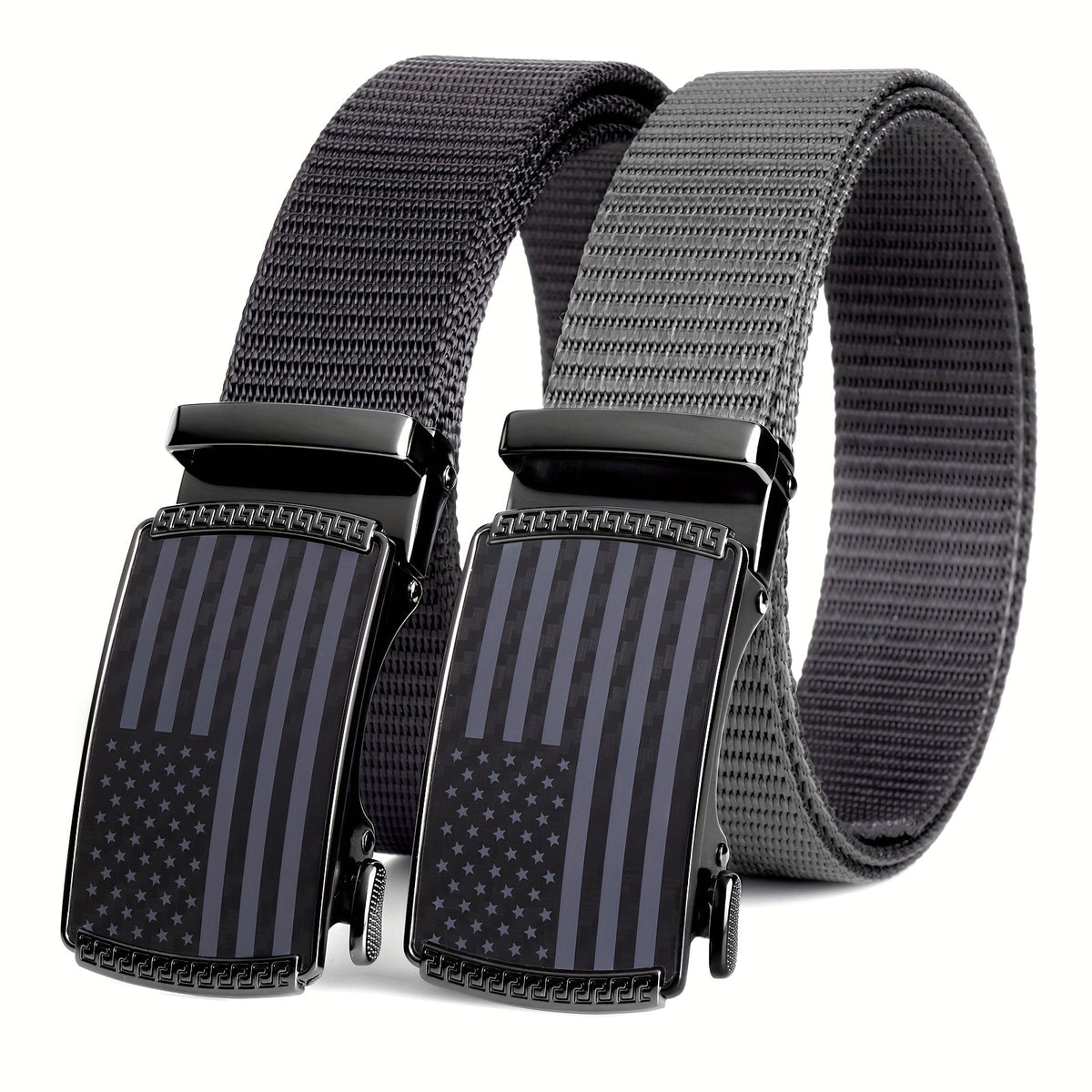 2 Pack Men's Nylon Ratchet Belt – Golf Belt, Tactical Work Web Belt with Auto Buckle, Fits 30"-46" Waist, Casual & Outdoor Daily Wear
