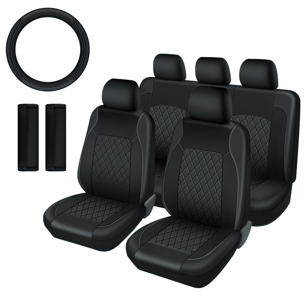 Quilted PU Leather Car Seat Covers Waterproof Sponge Padded All-Season Universal Fit Cars SUVs Trucks Gray Black Red Blue Single or 12-Piece Full Set Interior Protection | Nova Mart