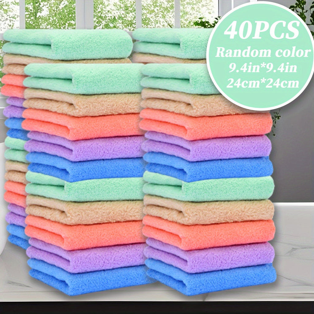 40-Pack Cleaning Cloths – Soft Absorbent Household Rags 9.4x9.4", Multi-Purpose Square Towels for Kitchen Bathroom Car Cleaning, Random Colors, Year-Round Use, Great Gift for Mom