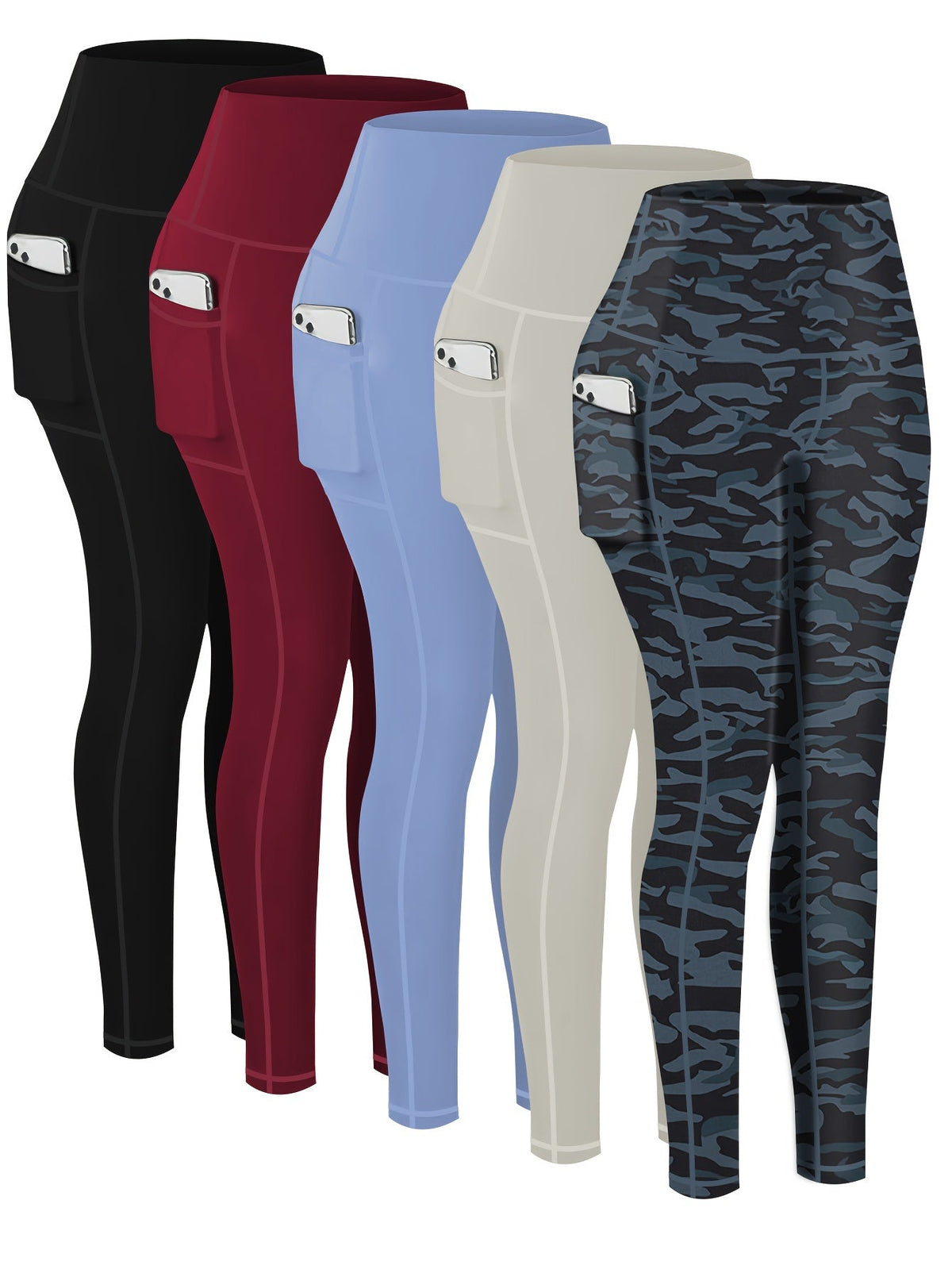 Women's Compression Yoga Pants 5 Pack 7/8 Length High-Waist – Printed Fitness Leggings with Leopard Camo & Solid Patterns for Gym Running Pilates, Athletic Tracksuit Bottoms S-XXL