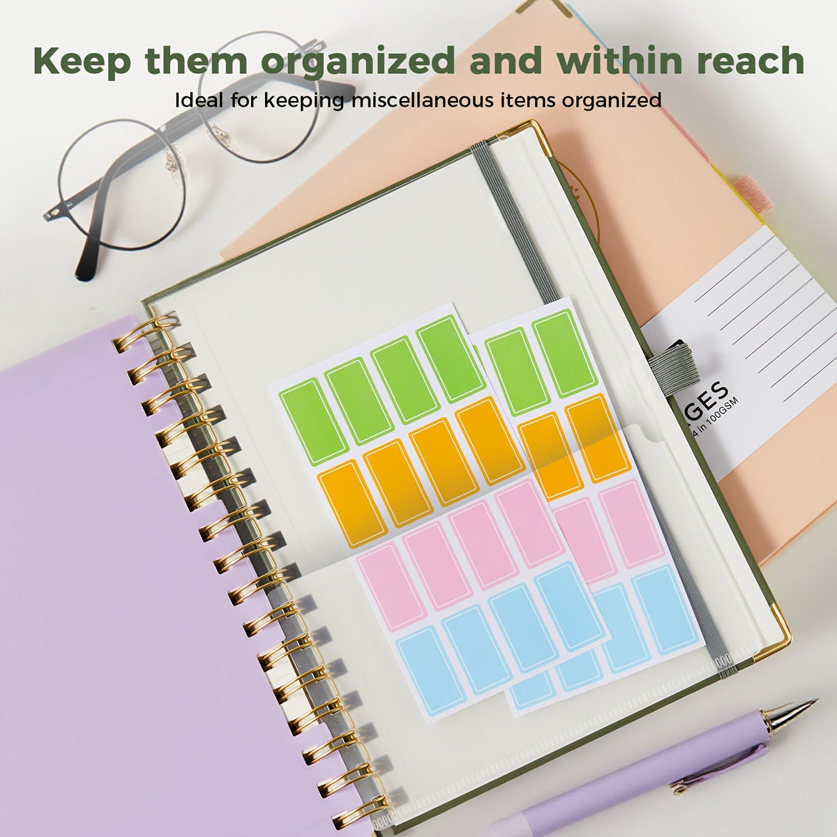 A5 Hardcover 5-Subject Spiral Notebook 300 College-Ruled Pages with Removable Divider Tabs Built-In Pocket 6.1x8.4 Inch Lined Journal for Students Work School Note Taking Purple Green Pink Black