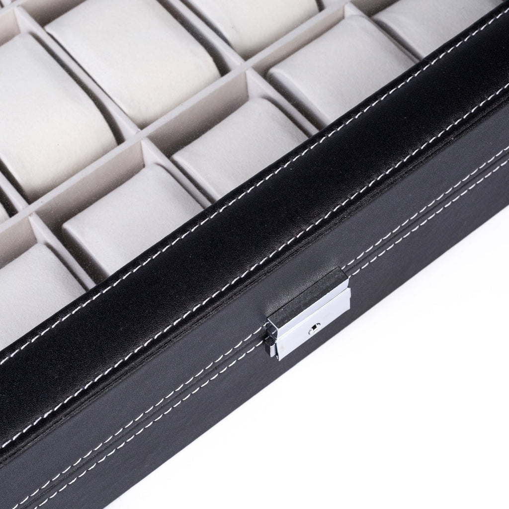 24-Slot PU Leather Watch Box Organizer Large Capacity – Top-Opening Lid Watch Display Case Cushioned Storage for Men Women Watch Collector Gift Black 43x29x8.5cm