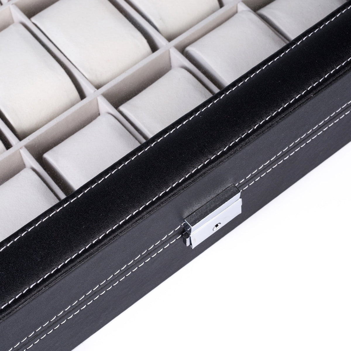 24-Slot PU Leather Watch Box Organizer Large Capacity – Top-Opening Lid Watch Display Case Cushioned Storage for Men Women Watch Collector Gift Black 43x29x8.5cm