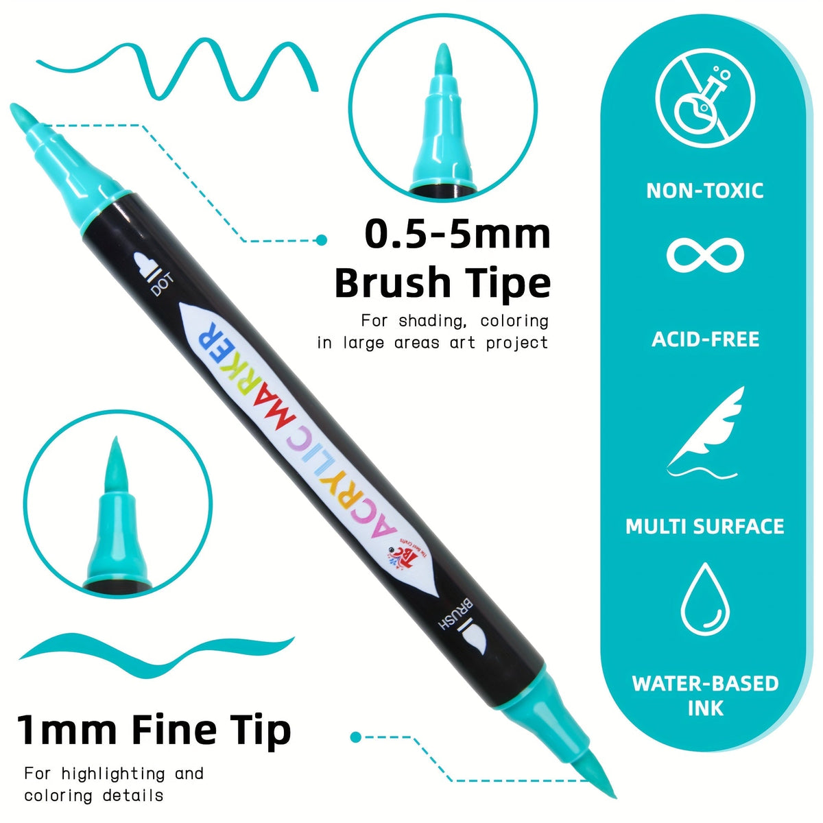 TBC Dual Tip Acrylic Paint Markers 48 72 108 Colors with Canvas Bag Non-Toxic Odorless Professional Acrylic Paint Pens for Canvas Paper Wood Glass Stone Pottery Fabric DIY Art