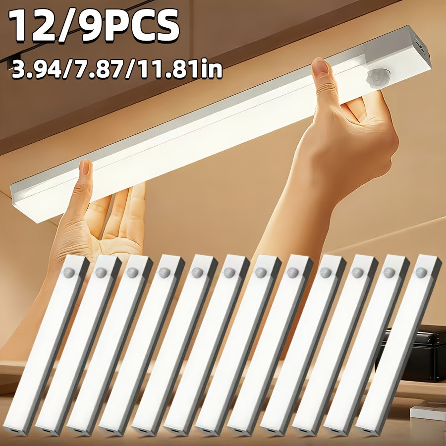 LED Motion Sensor Cabinet Lights USB Rechargeable – 3 Adjustable Modes Wireless Stick-On Night Light for Bedroom Staircase Kitchen Closet Hallway Under Cabinet Home Lighting 6 9 12pcs