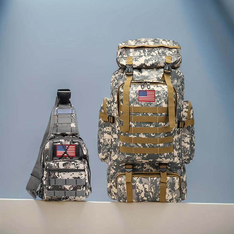 Tactical Backpack & Chest Pack 2-Piece Set - 80L 3-Day Assault Pack for Men, Polyester Molle Military Backpack for Hiking, Camping, Hunting, Travel & Outdoor Sports