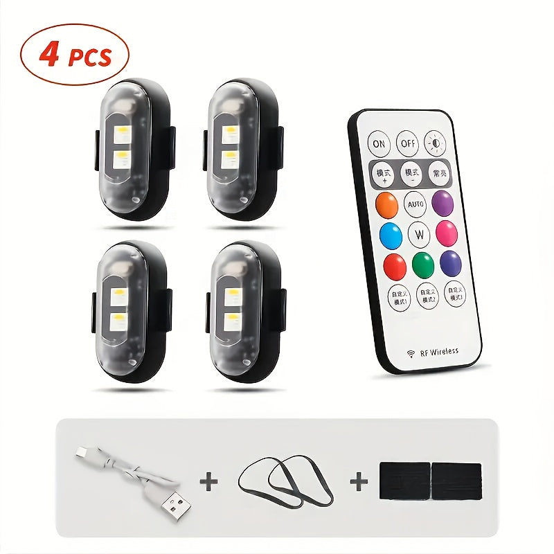Wireless LED Strip Lights 8 Color Anti-Collision Warning Light Remote Control USB Rechargeable Waterproof for Car Motorcycle Drone Bicycle Night Visibility Safety 4-Pack 6-Pack