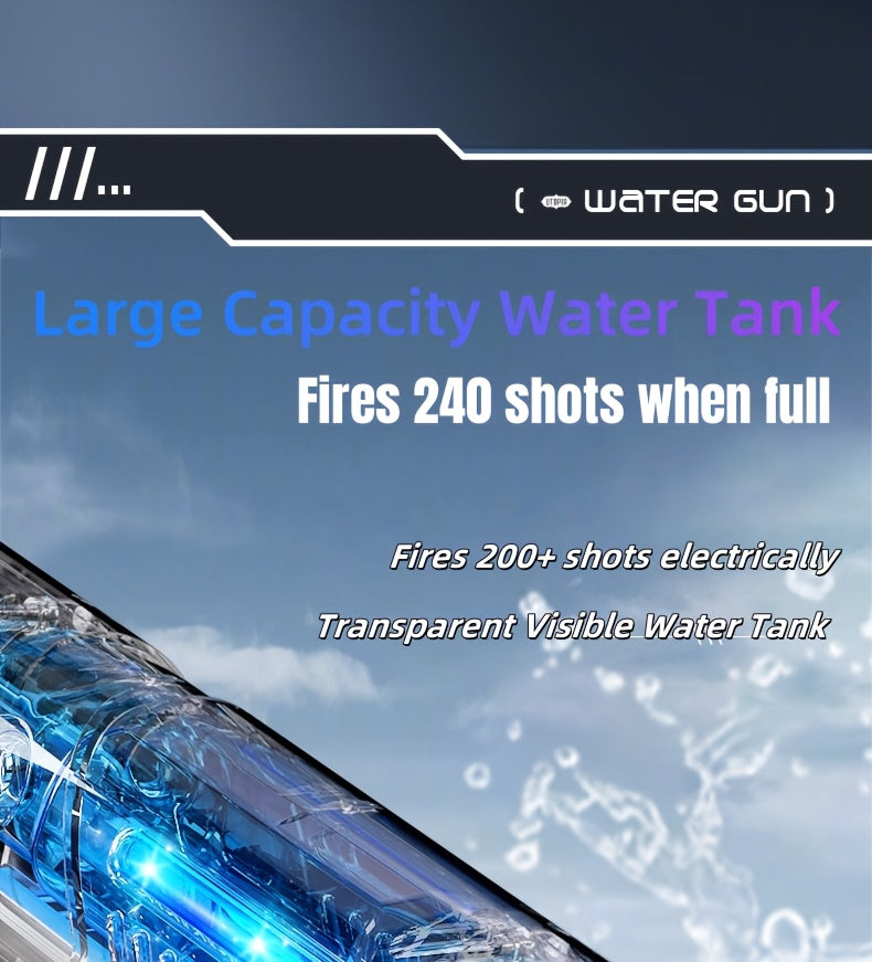 Electric Water Gun with LED Pulse Light & Auto-Fill – 40ft Long Range Rapid-Fire Squirt Gun, USB Rechargeable 240-Shot Tank, Water Blaster for Kids & Adults Pool Beach Backyard