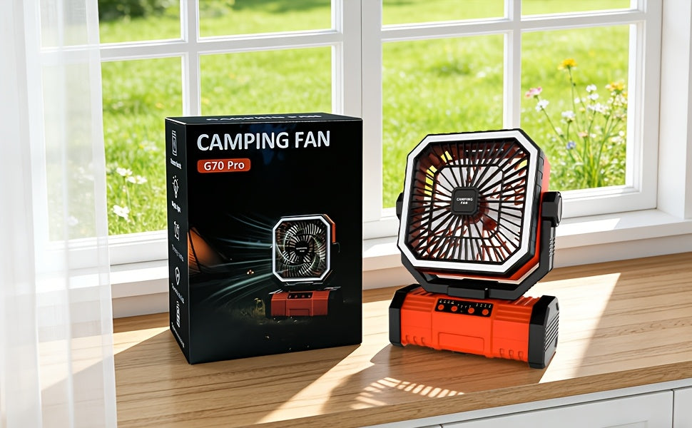 20000mAh Portable Camping Fan with Remote Control, LED Lights & 4 Speeds – Rechargeable Battery Operated Oscillating Tent Fan with 360° Rotation & Power Bank for Outdoor Camping, RV, Travel & Home Backup