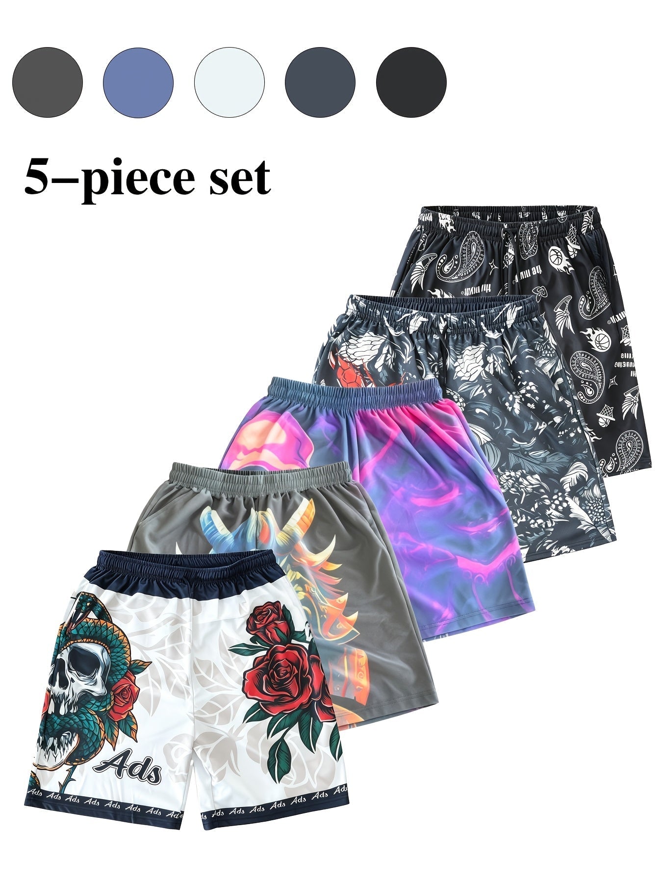 5 Pack Men's Quick Dry Mesh Shorts - Micro Stretch Elastic Waistband Drawstring Athletic Gym Running Workout Shorts, Breathable Casual Sport Bottoms for Men, Sizes S-XXXL Multiple Colors