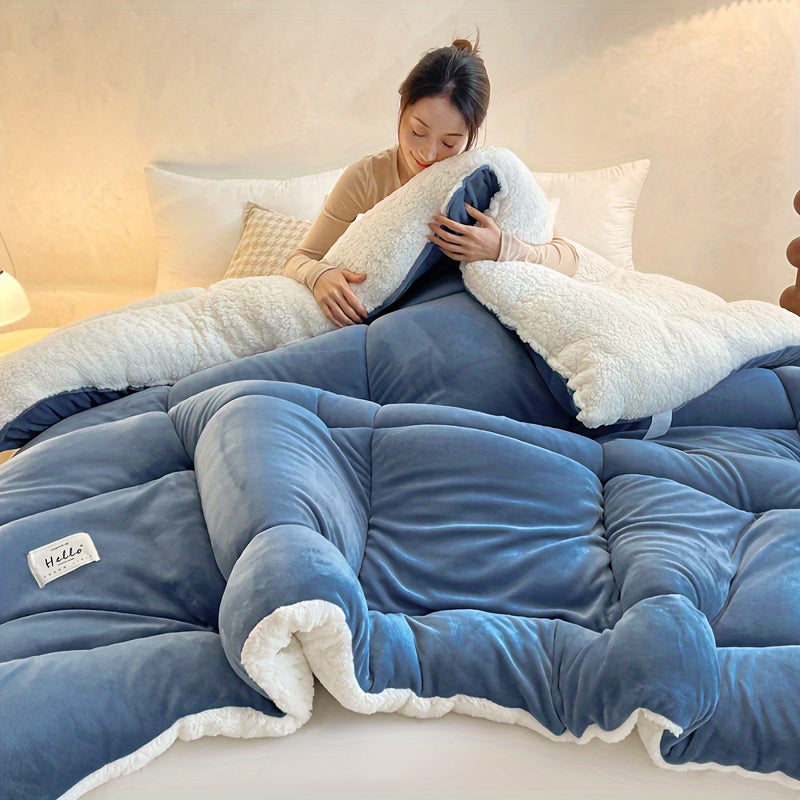 All Season Comforter – Thick Soft Quilted Box Stitch Solid Color, Ultra Breathable Machine Washable Duvet for Autumn Winter Spring, Twin Full Queen King Sizes