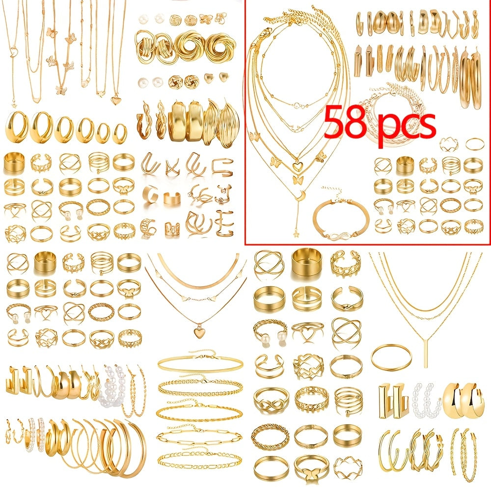 Retro Jewelry Set for Women – 35 to 68pcs Butterfly Heart Star Moon Charms Elegant Mixed Lot Stackable Daily Wear & Gift for Friends Sisters