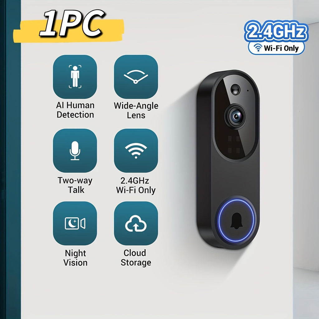 Smart Video Doorbell 960P WiFi Wireless Camera - Two-Way Talk Color Night Vision AI Person Vehicle Detection 2.4G 5G Dual Band 3:4 Full View Real-Time Remote Monitoring Home Security