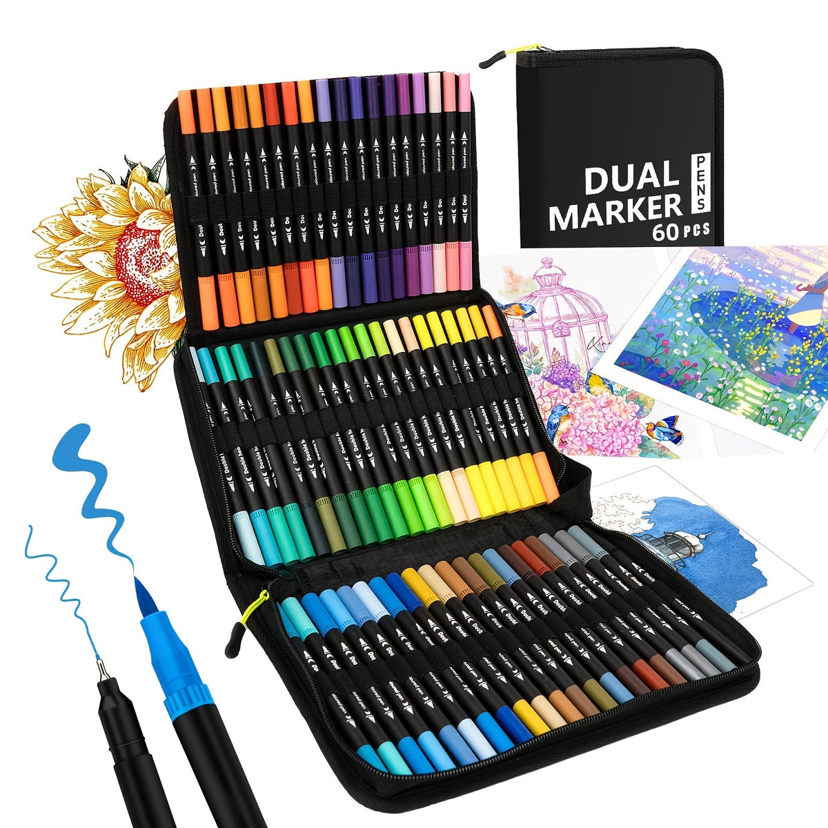 Dual Tip Alcohol Markers Set with Carrying Case 32 to 172 Colors – Professional Blendable Alcohol Ink Markers for Drawing Sketching Card Making Illustration Adult Coloring – Brush and Fine Tip Artist Markers