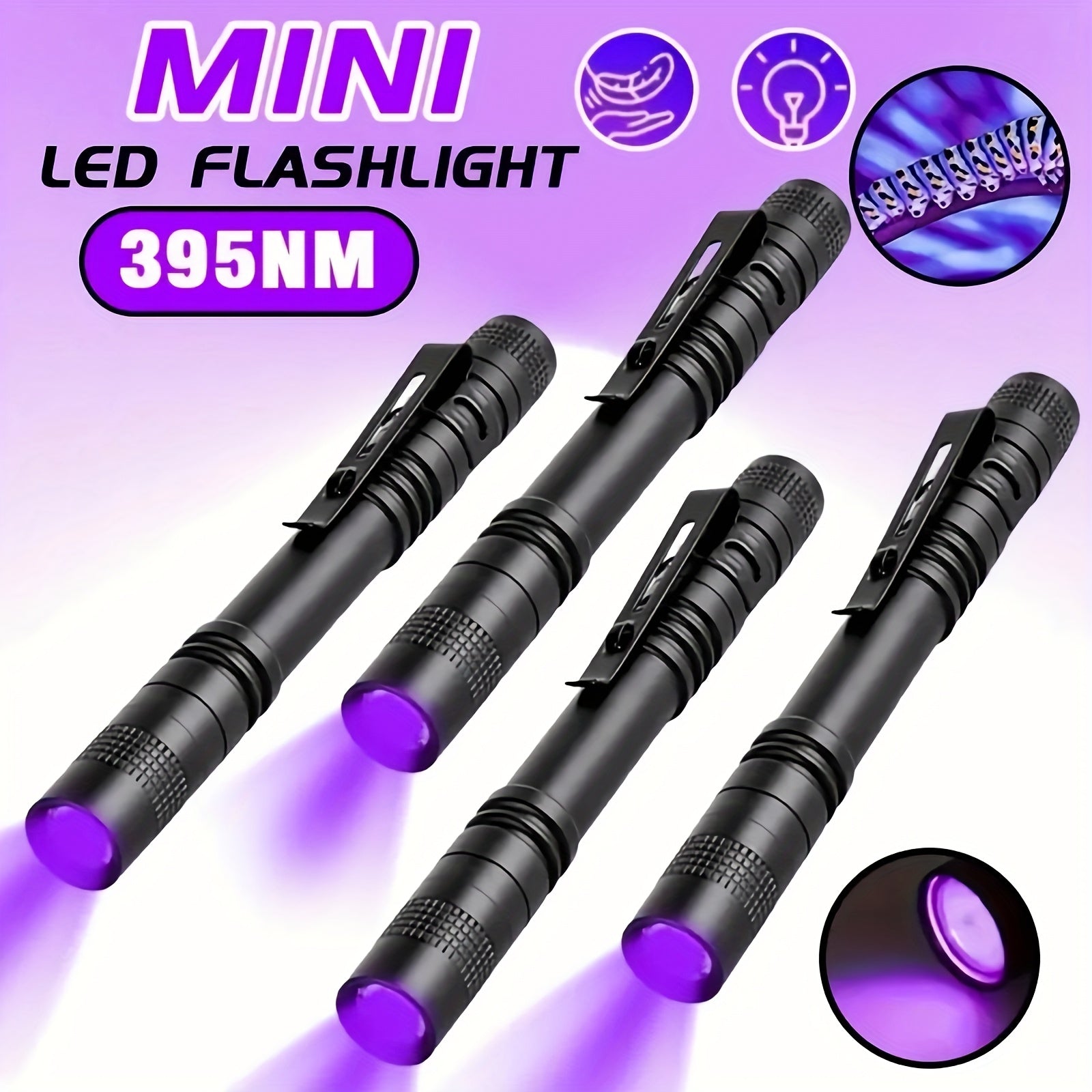 UV Blacklight Flashlight 395nm Portable Ultraviolet Light for Pet Urine Stain Detection Counterfeit Currency Scorpion Hunting Ringworm Inspection Multi-Pack 4 6 8 12pcs AAA Battery Powered