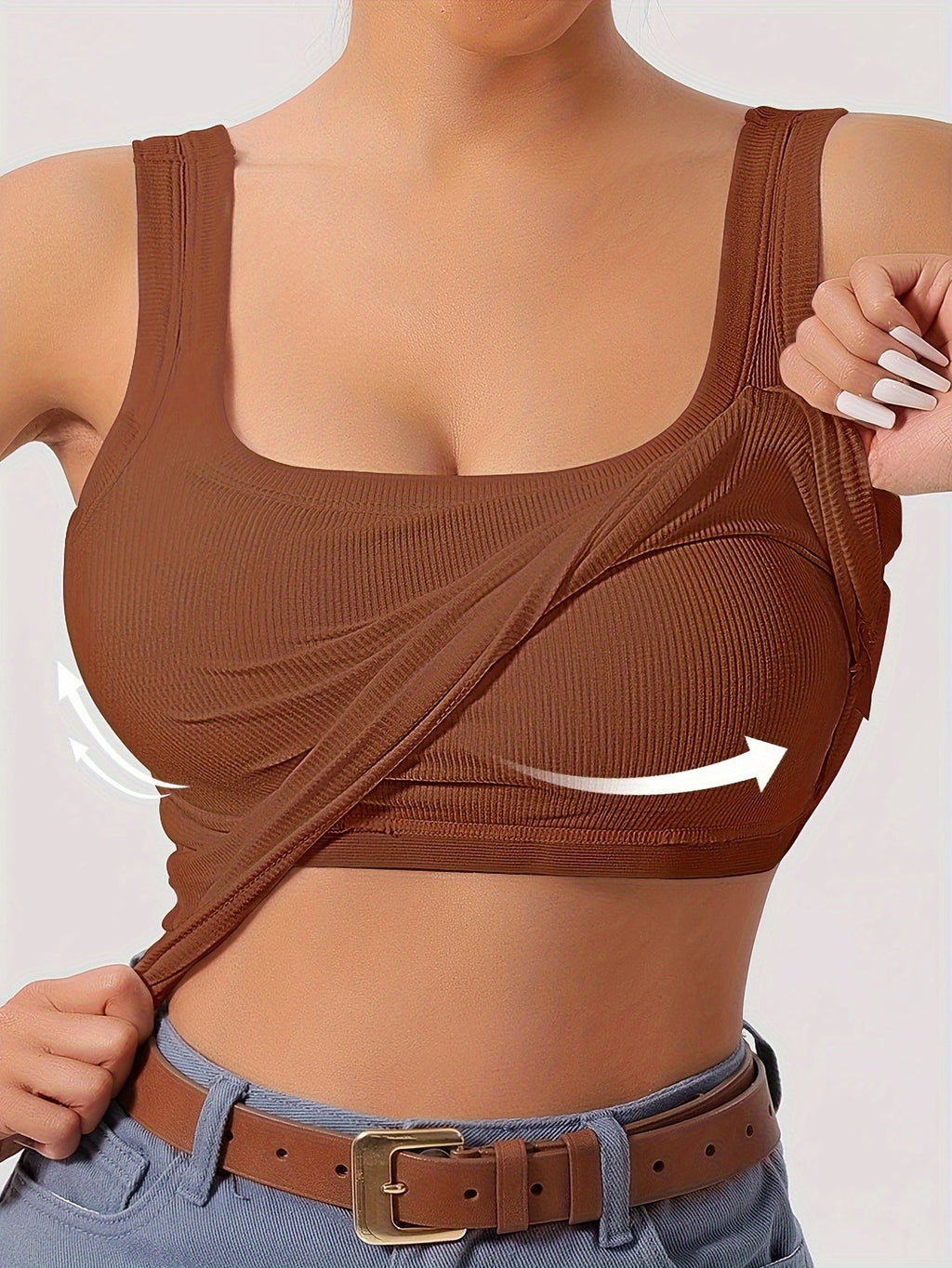 Women's Scoop Neck Tank Top with Removable Chest Padding – Slim Fit Padded Bra Sleeveless Summer Casual Top 8 Colors XS-XL