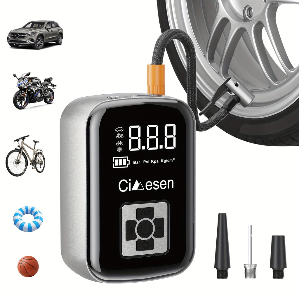 Portable Cordless Tire Inflator 150PSI Digital Display USB-C Rechargeable 4000mAh 100W Fast Inflation 5 Preset Modes LED Light for Car Motorcycle Bike Ball Auto Stop 4 Colors