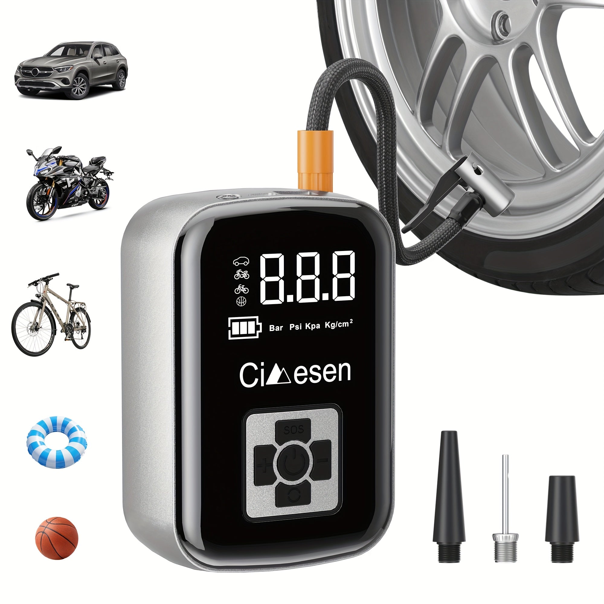 Portable Cordless Tire Inflator 150PSI Digital Display USB-C Rechargeable 4000mAh 100W Fast Inflation 5 Preset Modes LED Light for Car Motorcycle Bike Ball Auto Stop 4 Colors