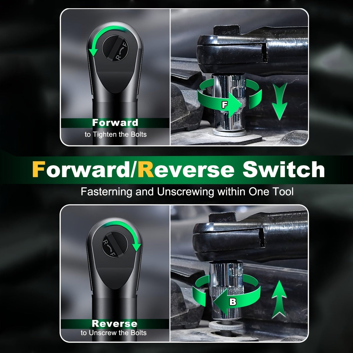 12V Cordless Ratchet Wrench Set 3/8 Drive 40 Ft-lbs Variable Speed – Fast Charge Lithium-Ion 7 Sockets for Automotive Repair DIY & Home Maintenance