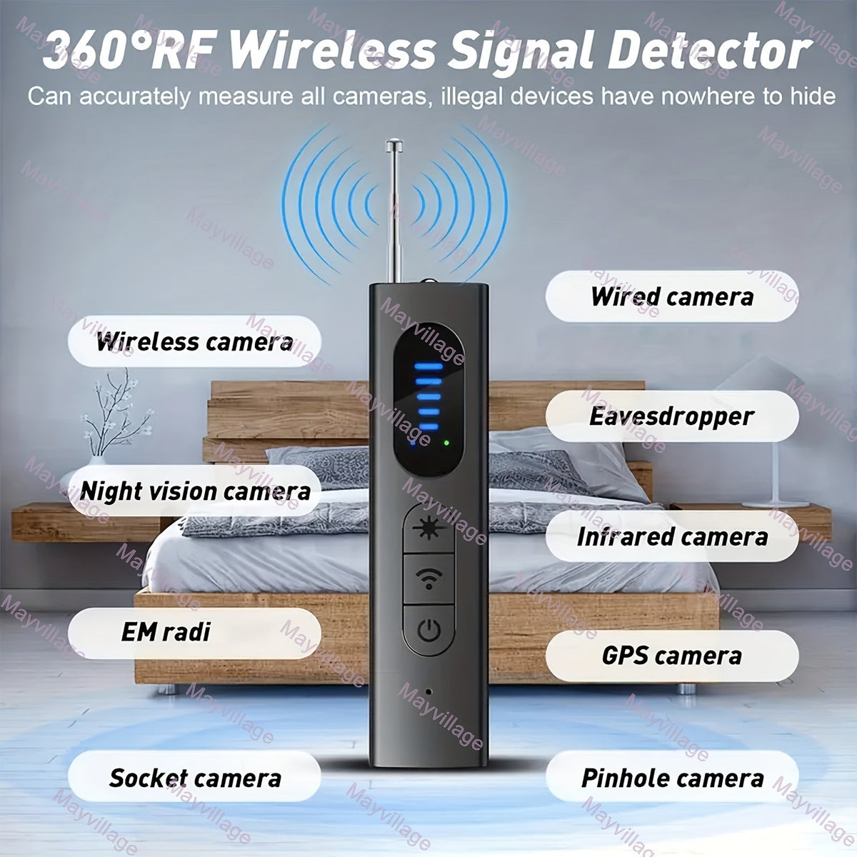 Hidden Camera Detector Anti Spy RF Signal Scanner – Bug Detector, GPS Tracker & Listening Device Finder, Portable Rechargeable Multi-Function Security Sweeper for Travel, Hotel, Home, Office, Car