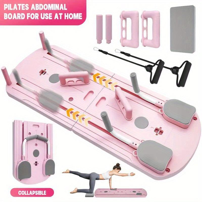 Foldable Pilates Board 8-in-1 with Resistance Bands for Home Gym – Multi-Color Core Ab Trainer, Anti-Deformation PP, Compact Storage, Full Body Workout Equipment for Women & Men, Pink Purple Black Gray